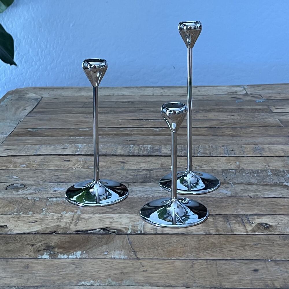 Silver Plated Taper Candlestick Holders Set of 3